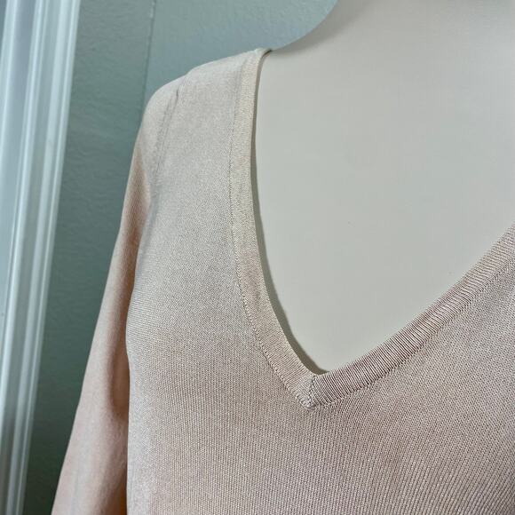 Lauren Ralph Lauren Light Pink Knit Bodycon Midi Dress 3/4 Sleeves V-neck Small - Picture 13 of 13